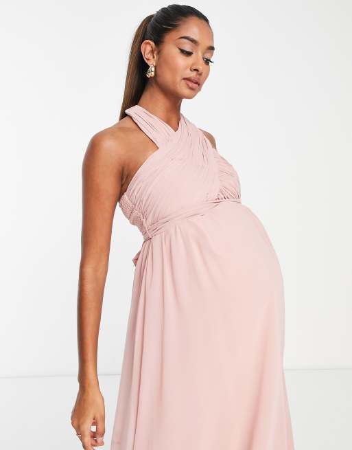 Llittle Mistress Maternity Bridesmaid halter neck midi dress in dusty rose