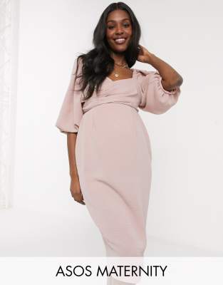 фото Льняное розовое платье миди с запахом asos design maternity-розовый asos maternity