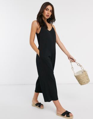 фото Льняной комбинезон на бретелях asos design-черный