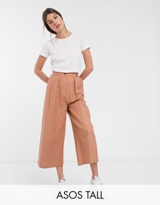 фото Льняные кюлоты asos design tall-коричневый asos tall