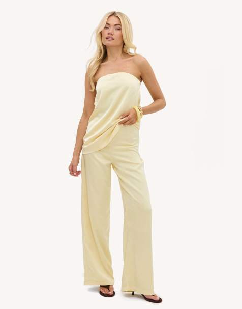 Loavies A floral awakening satin-look trousers in yellow - view 1