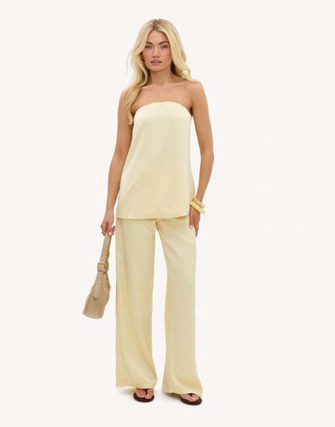 Loavies A love rooted deep satin-look top in light yellow - view 1