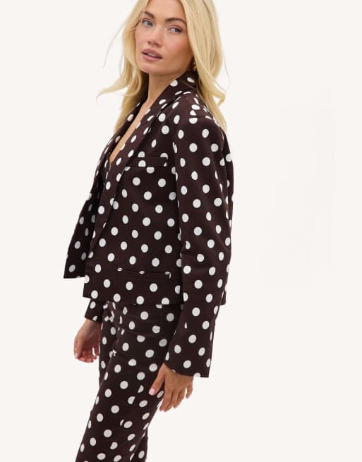 Loavies Blissful breeze polka dot blazer in dark brown, 4 of 4