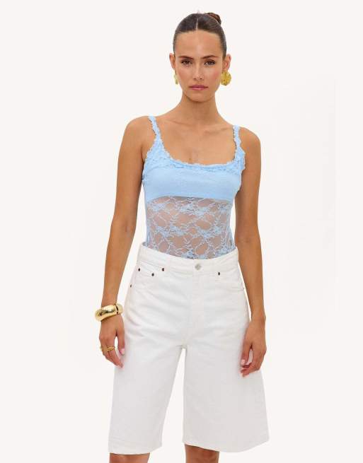 Loavies Blooming through the chill bodysuit with lace in light blue, 3 of 4