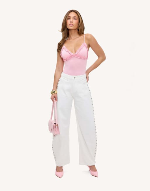 Loavies Chasing cider skies balloon jeans with silver studs in offwhite, 2 of 4