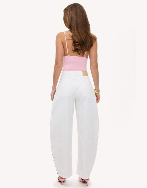 Loavies Chasing cider skies balloon jeans with silver studs in offwhite, 3 of 4