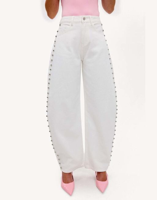 Loavies Chasing cider skies balloon jeans with silver studs in offwhite, 4 of 4