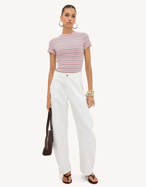 Loavies Cherish you light pink short-sleeved shirt with stripes in light pink, 2 of 4