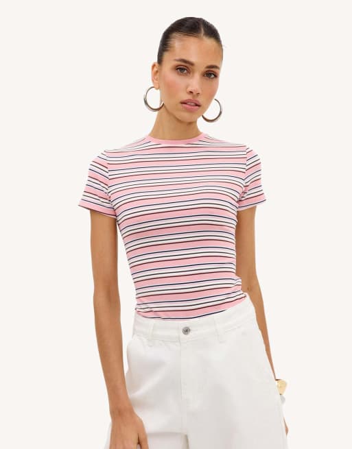 Loavies Cherish you light pink short-sleeved shirt with stripes in light pink, 3 of 4