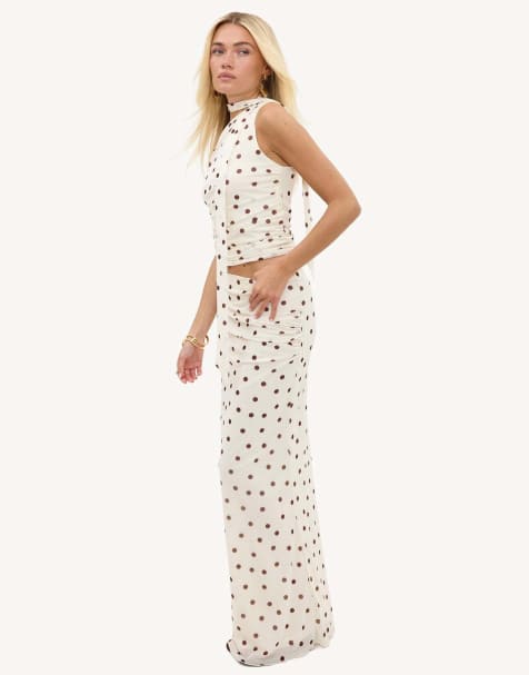 Loavies co ord set with brown polka dots in offwhite - view 1