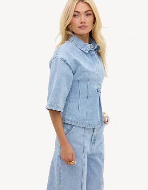 Loavies Come find me denim blouse in blue, 4 of 4