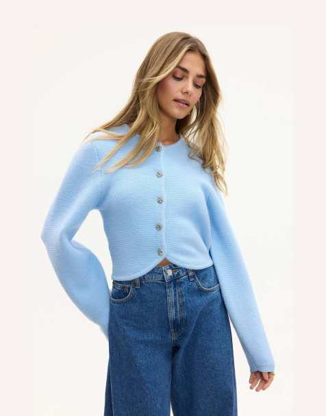 Loavies Constant thoughts light blue cardigan with silver buttons in light blue - view 1
