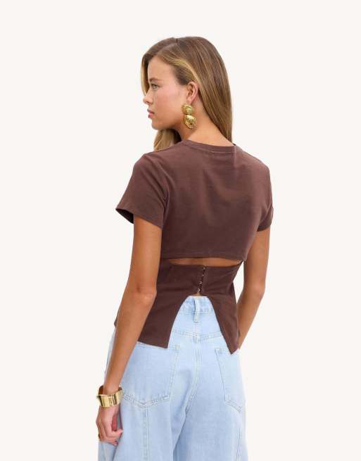 Loavies Crown of confidence open-back top in brown, 2 of 4