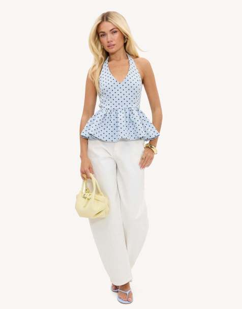 Loavies Devotion's journey halter top with polka dots in light blue - view 1