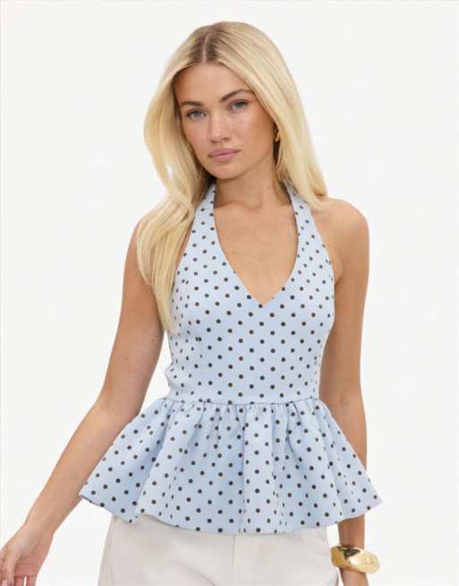 Loavies Devotion's journey halter top with polka dots in light blue, 2 of 4