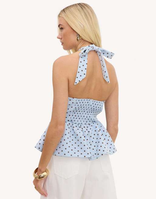 Loavies Devotion's journey halter top with polka dots in light blue, 3 of 4
