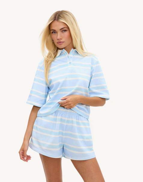 Loavies Easy does it shorts with white stripes in light blue - view 1