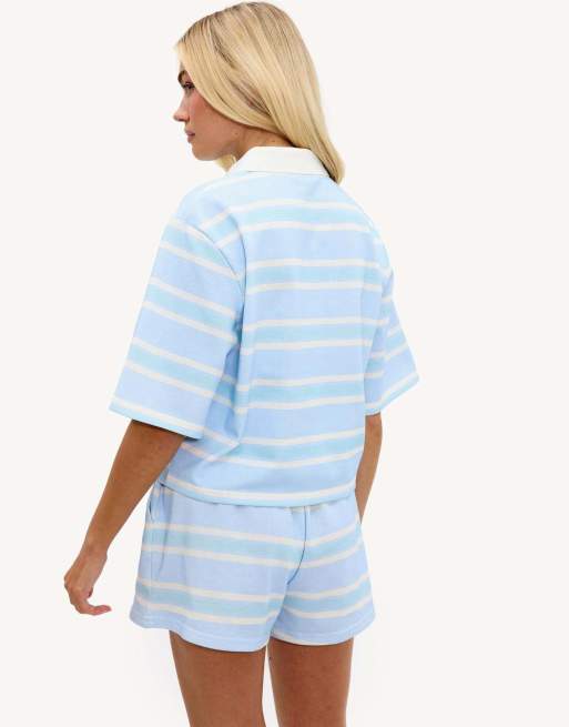 Loavies Easy does it shorts with white stripes in light blue, 2 of 4