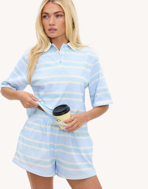 Loavies Easy does it shorts with white stripes in light blue, 3 of 4