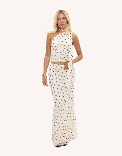 Loavies Enchanted hideaway off-white maxi skirt with brown polka dots in offwhite - view 1