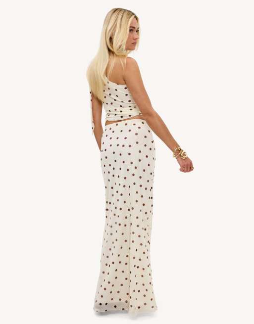 Loavies Enchanted hideaway off-white maxi skirt with brown polka dots in offwhite, 2 of 5