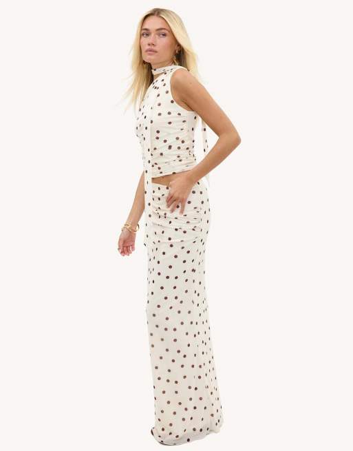 Loavies Enchanted hideaway off-white maxi skirt with brown polka dots in offwhite, 3 of 5