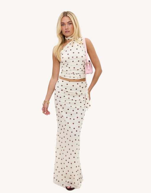 Loavies Enchanted hideaway off-white maxi skirt with brown polka dots in offwhite, 4 of 5