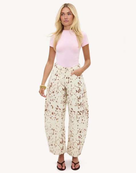 Loavies Everlasting hope balloon jeans with brown print in offwhite - view 1
