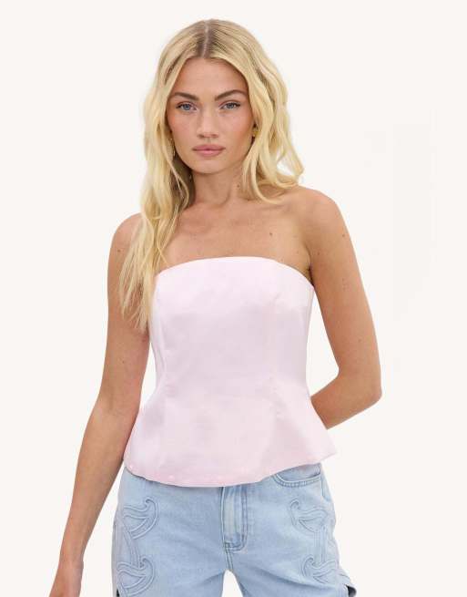 Loavies Falling for you strapless top with feathers in light pink, 2 of 3