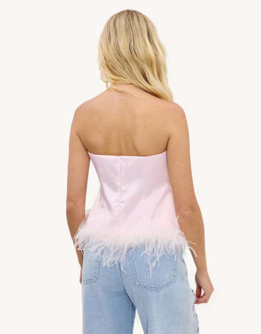 Loavies Falling for you strapless top with feathers in light pink, 3 of 3