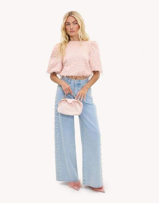 Loavies Flare of magic pink top with sequins and fringe in light pink, 2 of 4