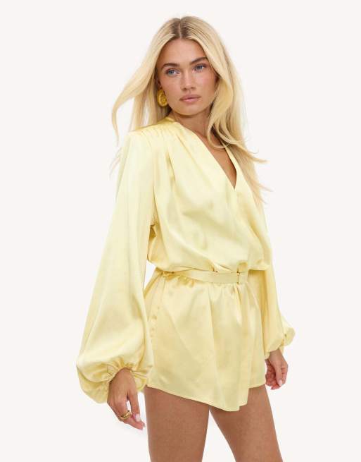 Loavies Garden & grace light yellow satin-effect playsuit in light yellow, 2 of 4