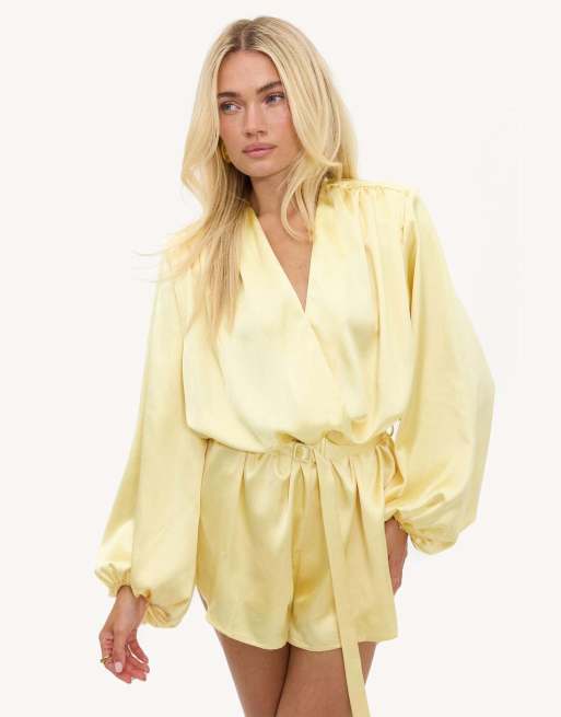Loavies Garden & grace light yellow satin-effect playsuit in light yellow, 4 of 4
