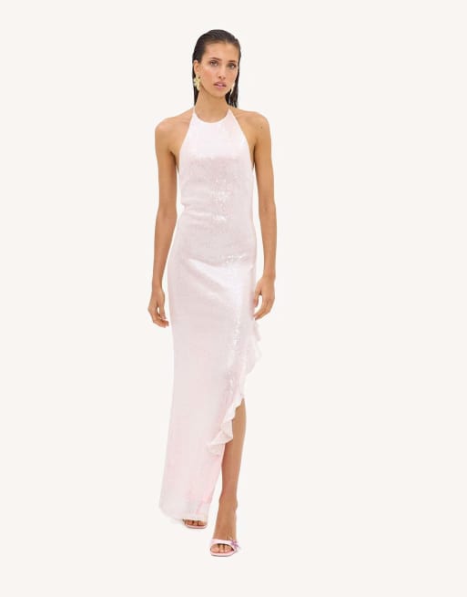 Loavies Glimmering moments light pink maxi dress with sequins in light pink, 3 of 4