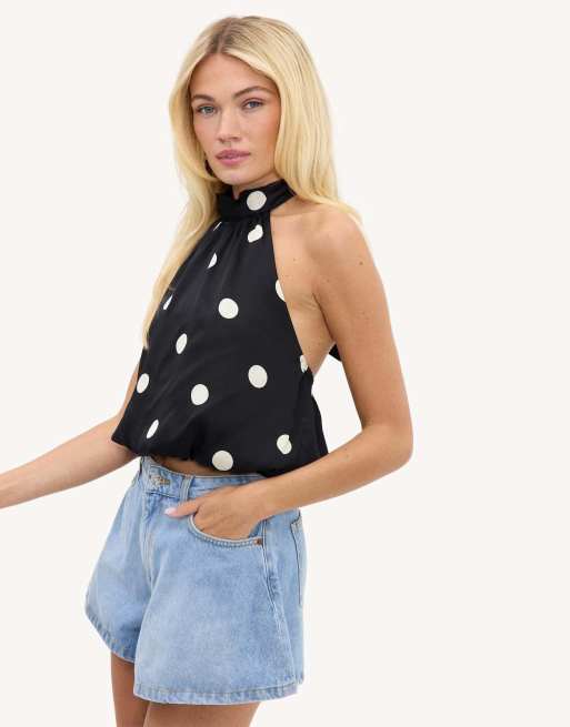 Loavies Go your own way black halter top with off-white polka dots in offwhite, 2 of 4