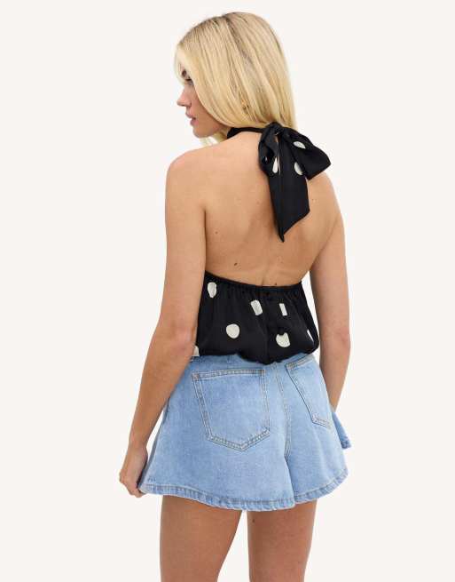 Loavies Go your own way black halter top with off-white polka dots in offwhite, 3 of 4