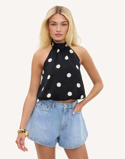 Loavies Go your own way black halter top with off-white polka dots in offwhite, 4 of 4