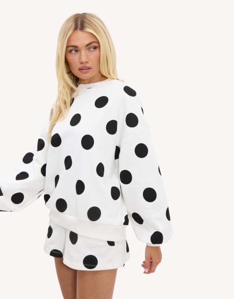 Loavies Heart of the moment white sweater with black polka dots in black - view 1