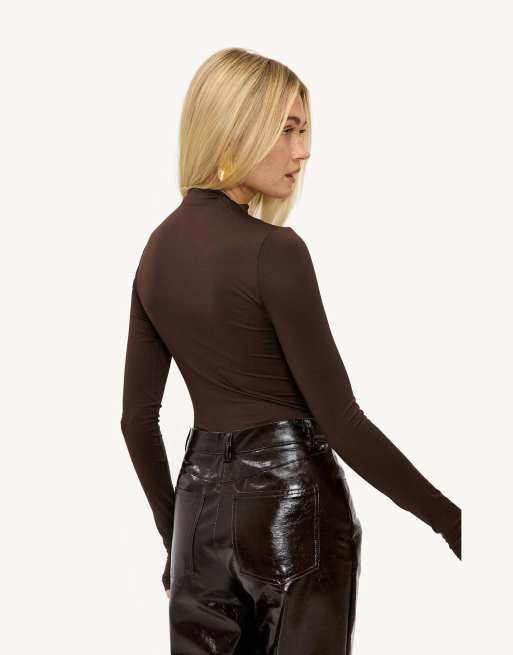 Loavies Honeyed twilight bodysuit with high neck in dark brown, 2 of 3