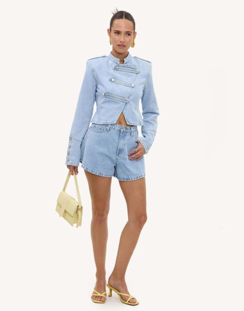 Loavies Just like a dream denim jacket with diagonal buttons in blue - view 1
