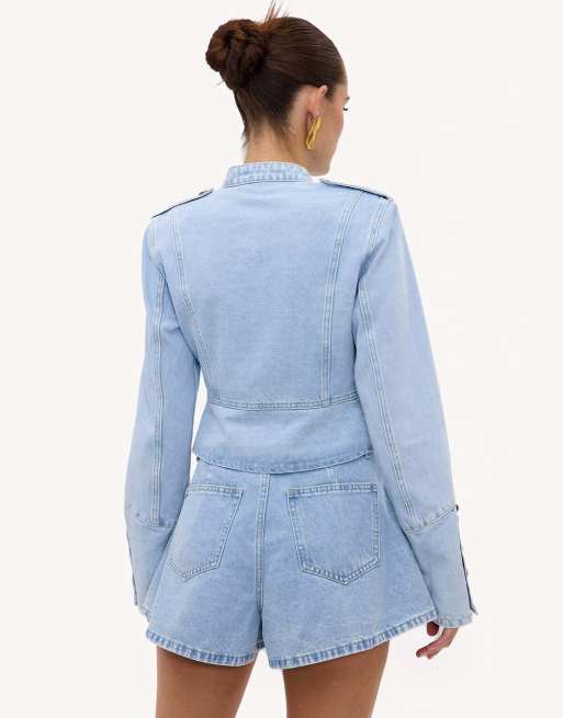 Loavies Just like a dream denim jacket with diagonal buttons in blue, 2 of 4