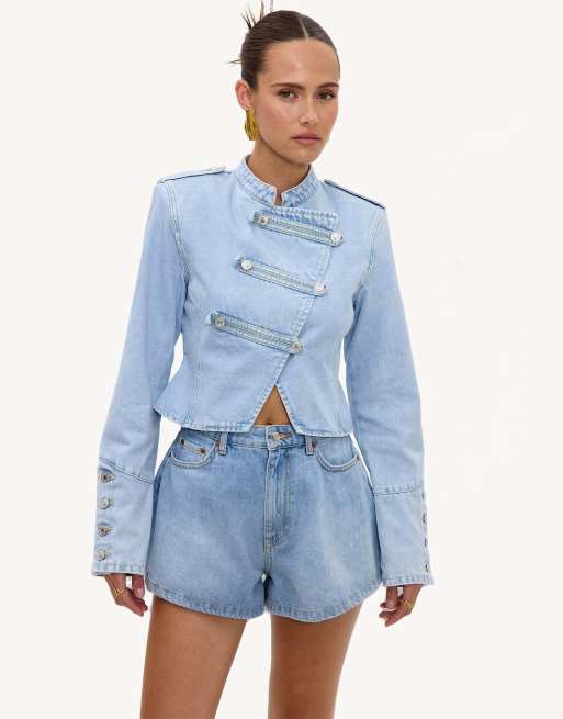 Loavies Just like a dream denim jacket with diagonal buttons in blue, 3 of 4