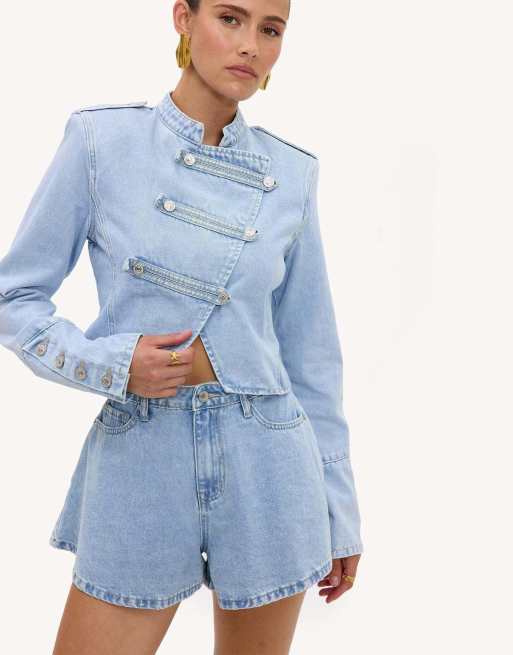 Loavies Just like a dream denim jacket with diagonal buttons in blue, 4 of 4