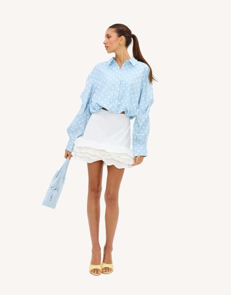 Loavies Let spring begin light blue polka-dot blouse in light blue - view 1
