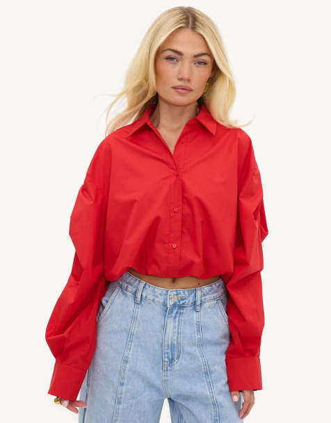 Loavies Let spring begin red cropped balloon blouse in red