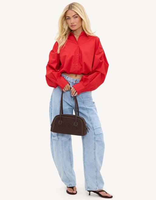 Loavies Let spring begin red cropped balloon blouse in red, 2 of 4