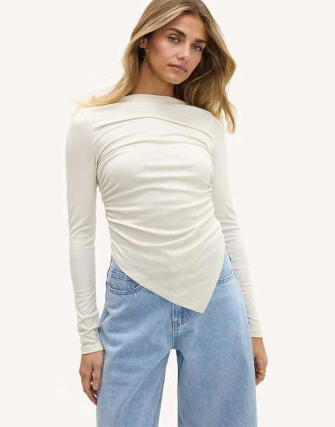 Loavies long-sleeved asymmetric top in off white - view 1
