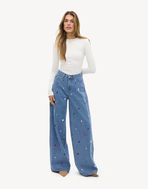 Loavies Love's reflection jeans with colored rhinestones in blue
