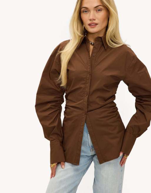 Loavies Magical autumn button blouse in brown, 3 of 4
