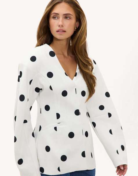 Loavies Moonlight state of mind polka dot blazer in white - view 1